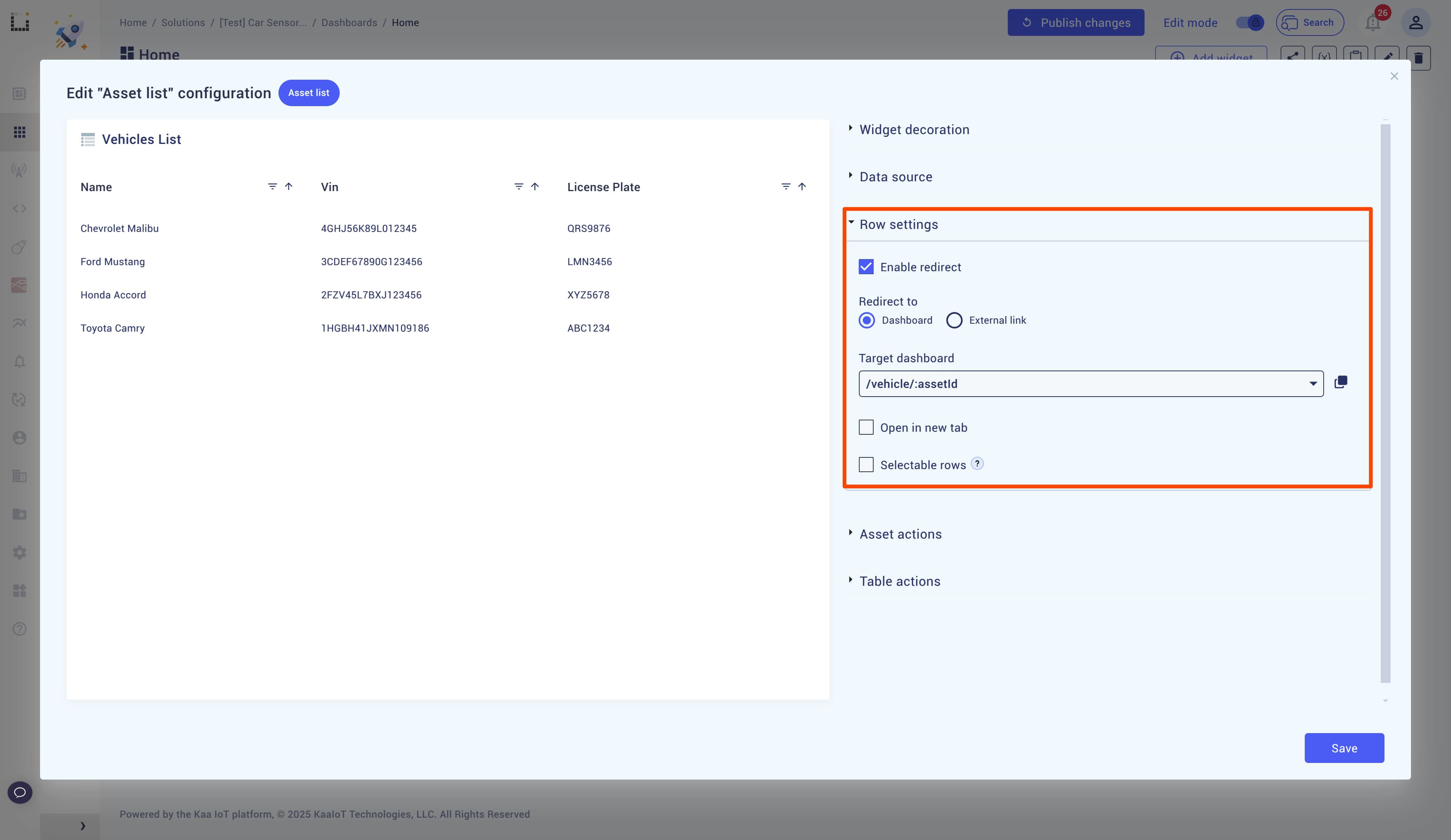 Asset List Row Settings