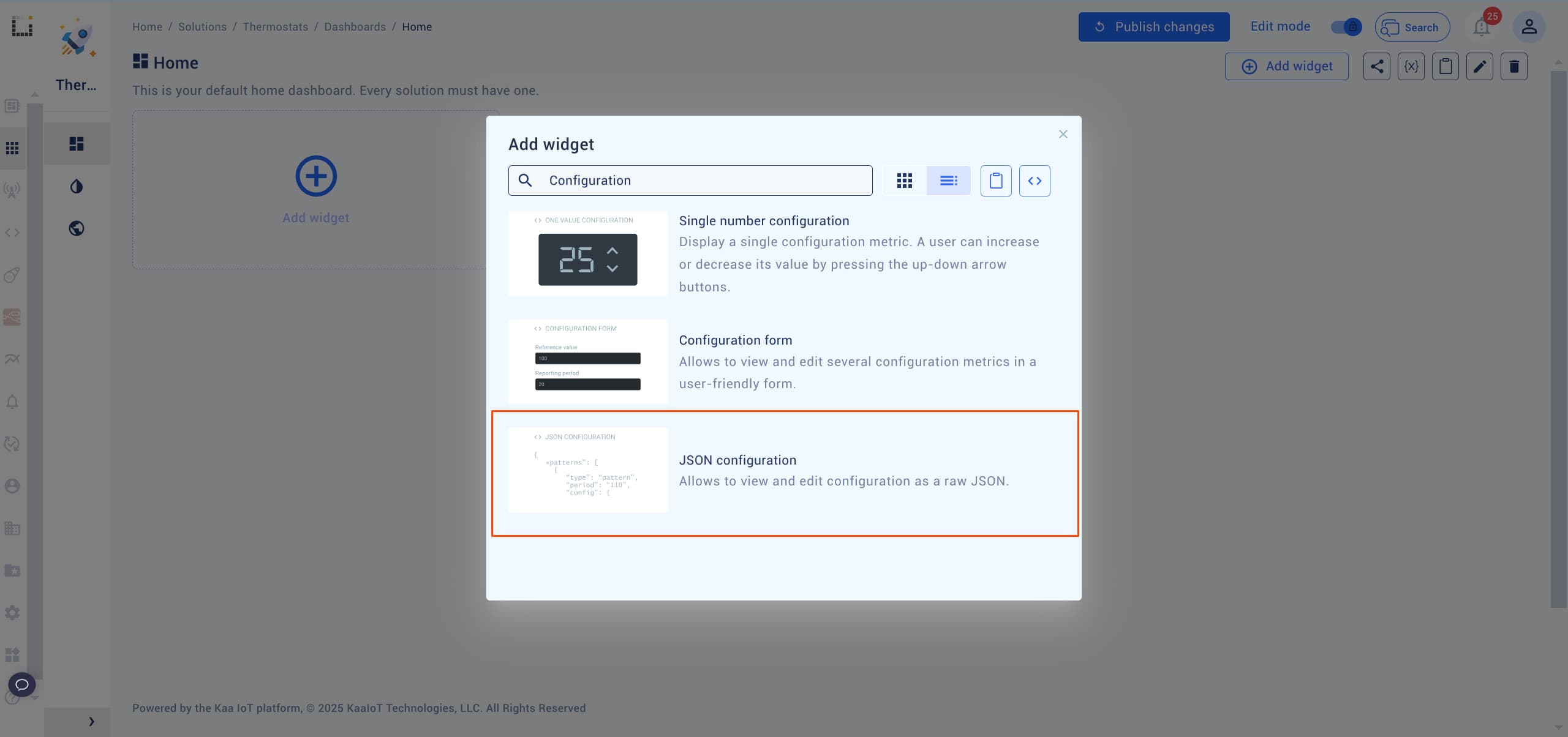 JSON configuration widget