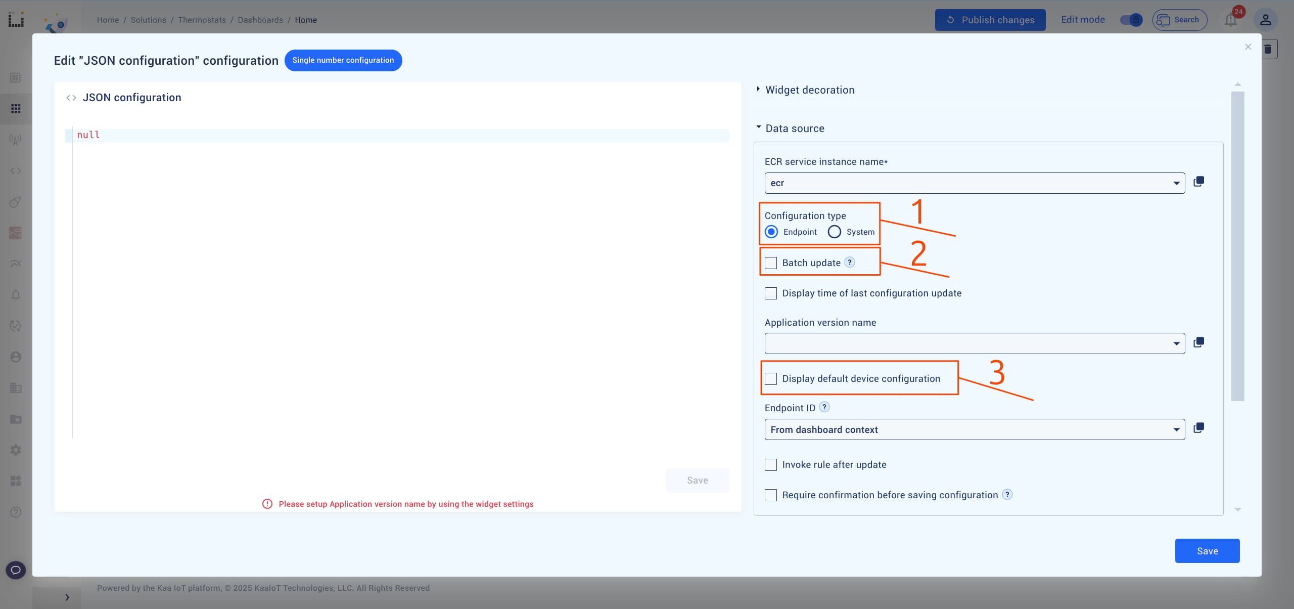 JSON widget options