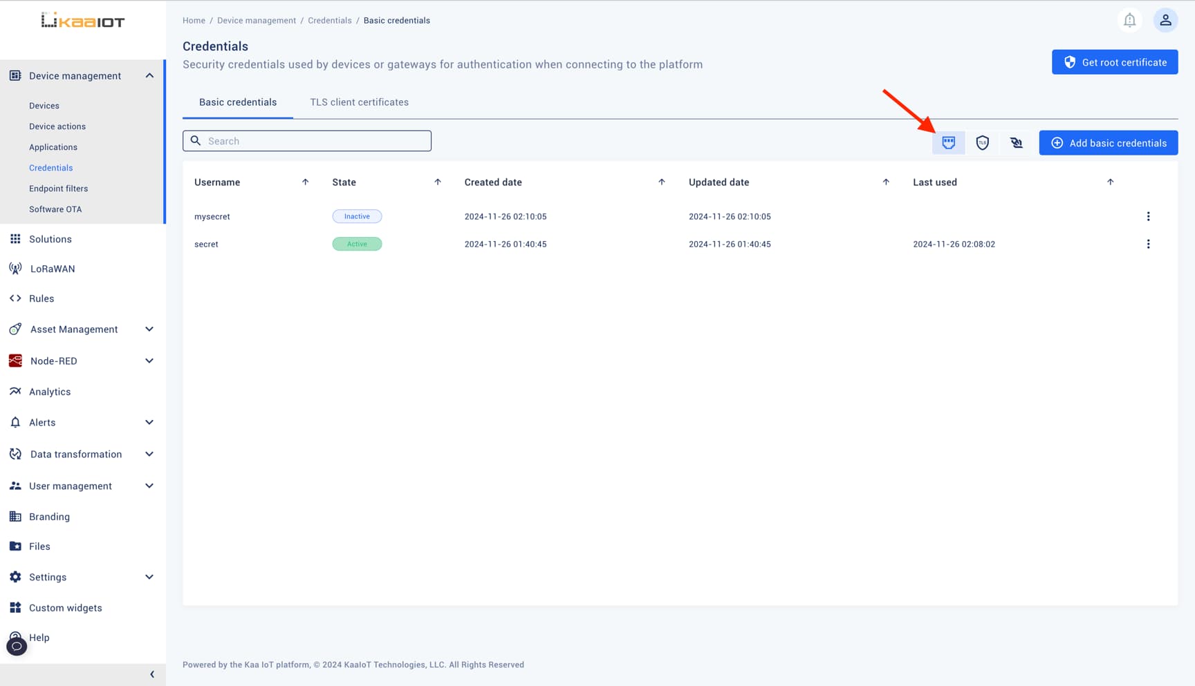 Enable MQTT basic credentials authentication