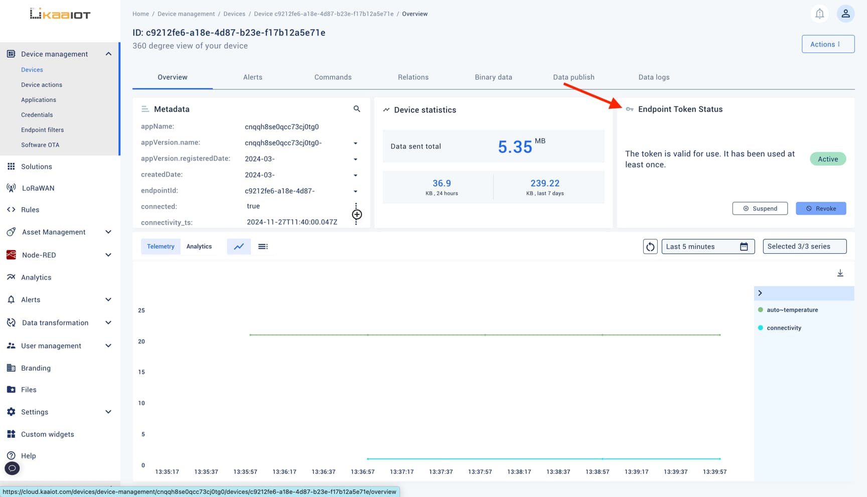 Endpoint token status widget