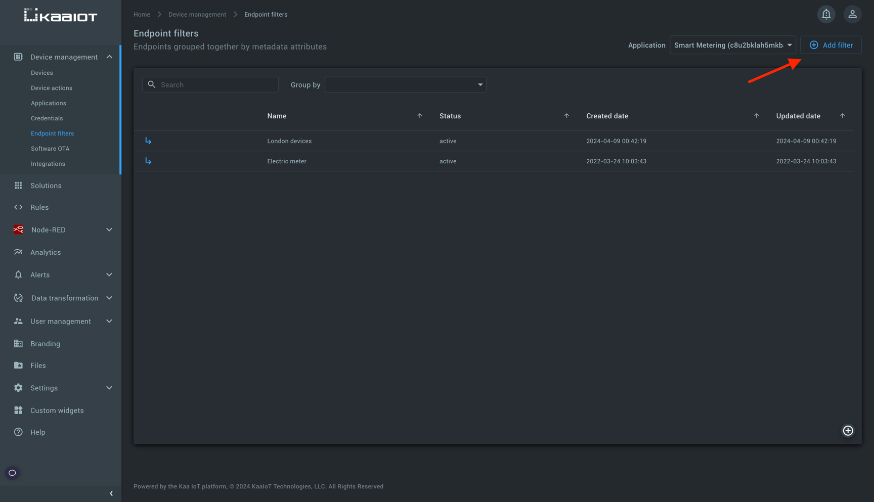 Endpoint filter dashboard