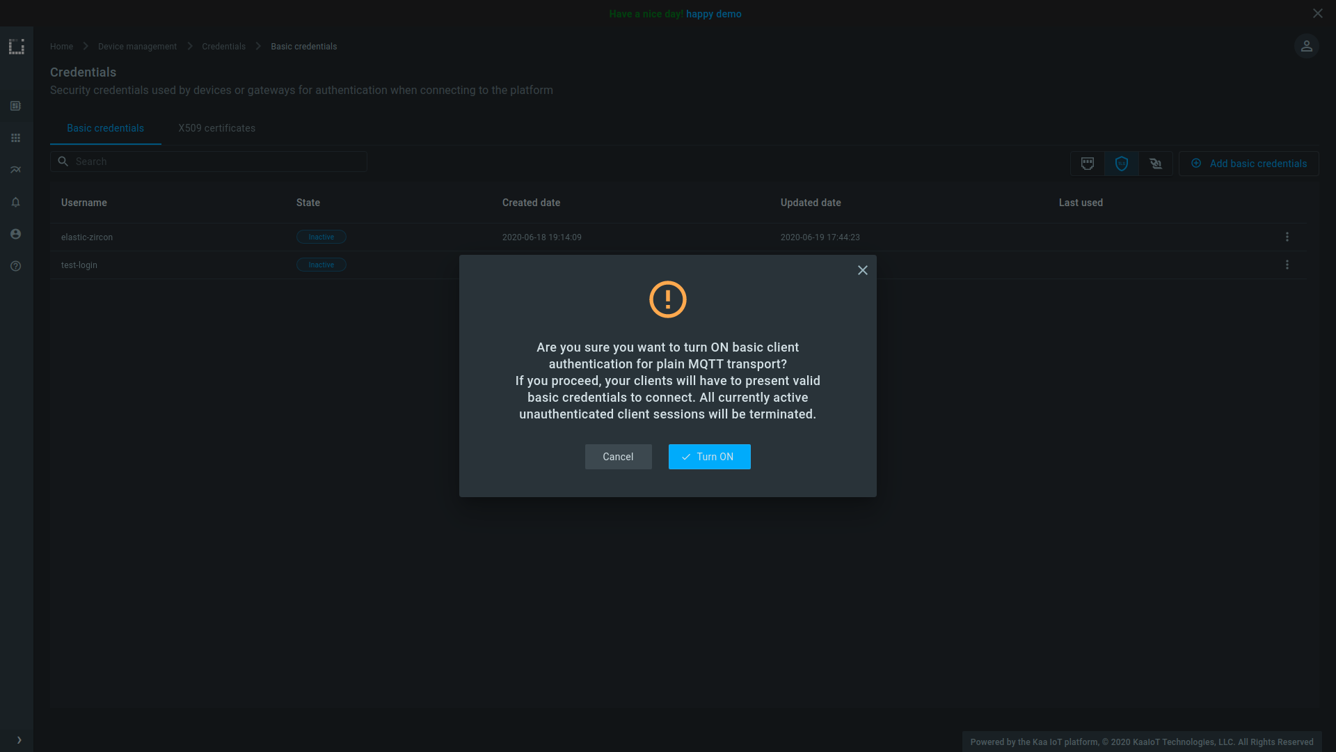 Basic auth toggle on plain MQTT transport