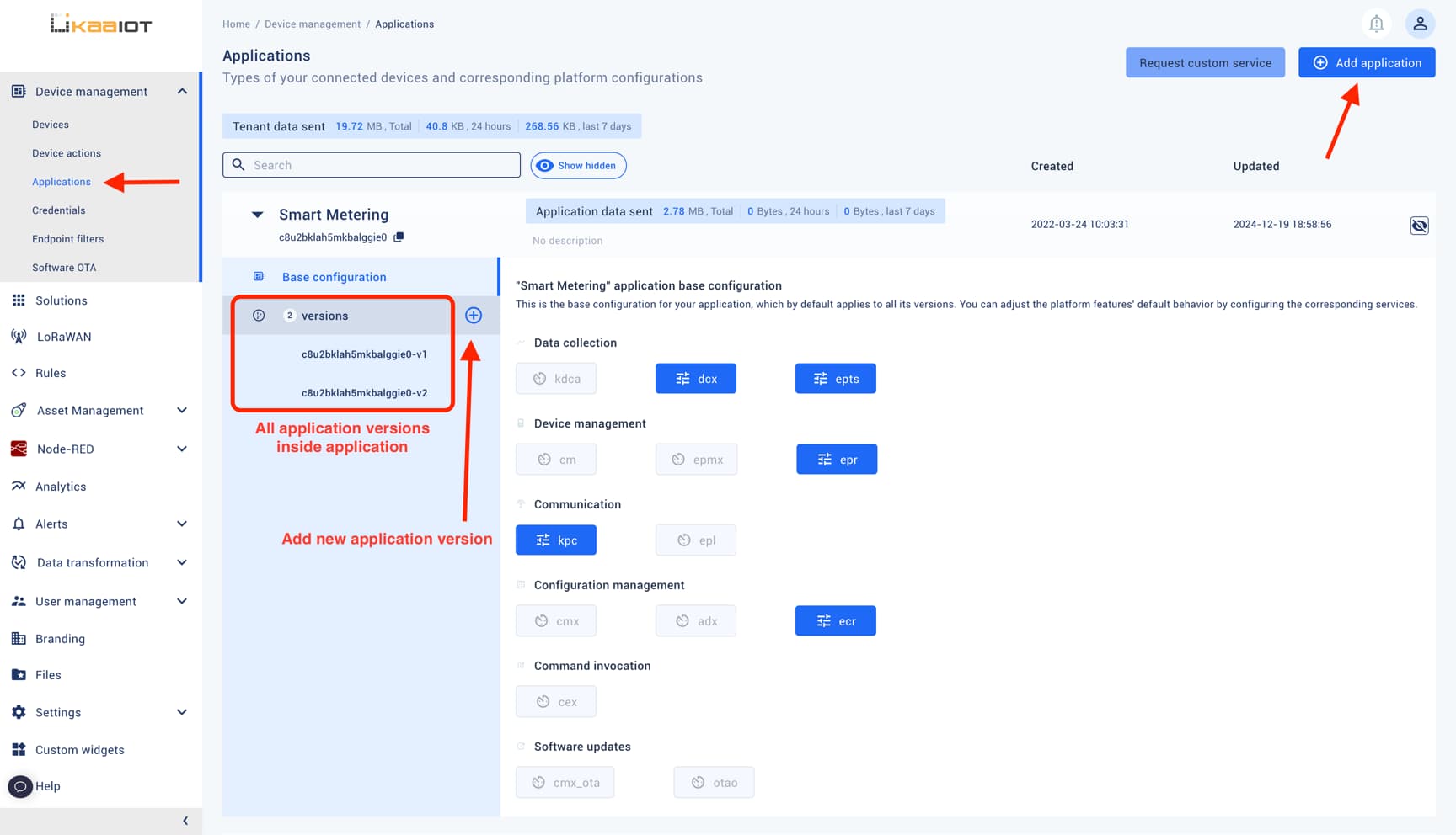 applications and versions dashboards