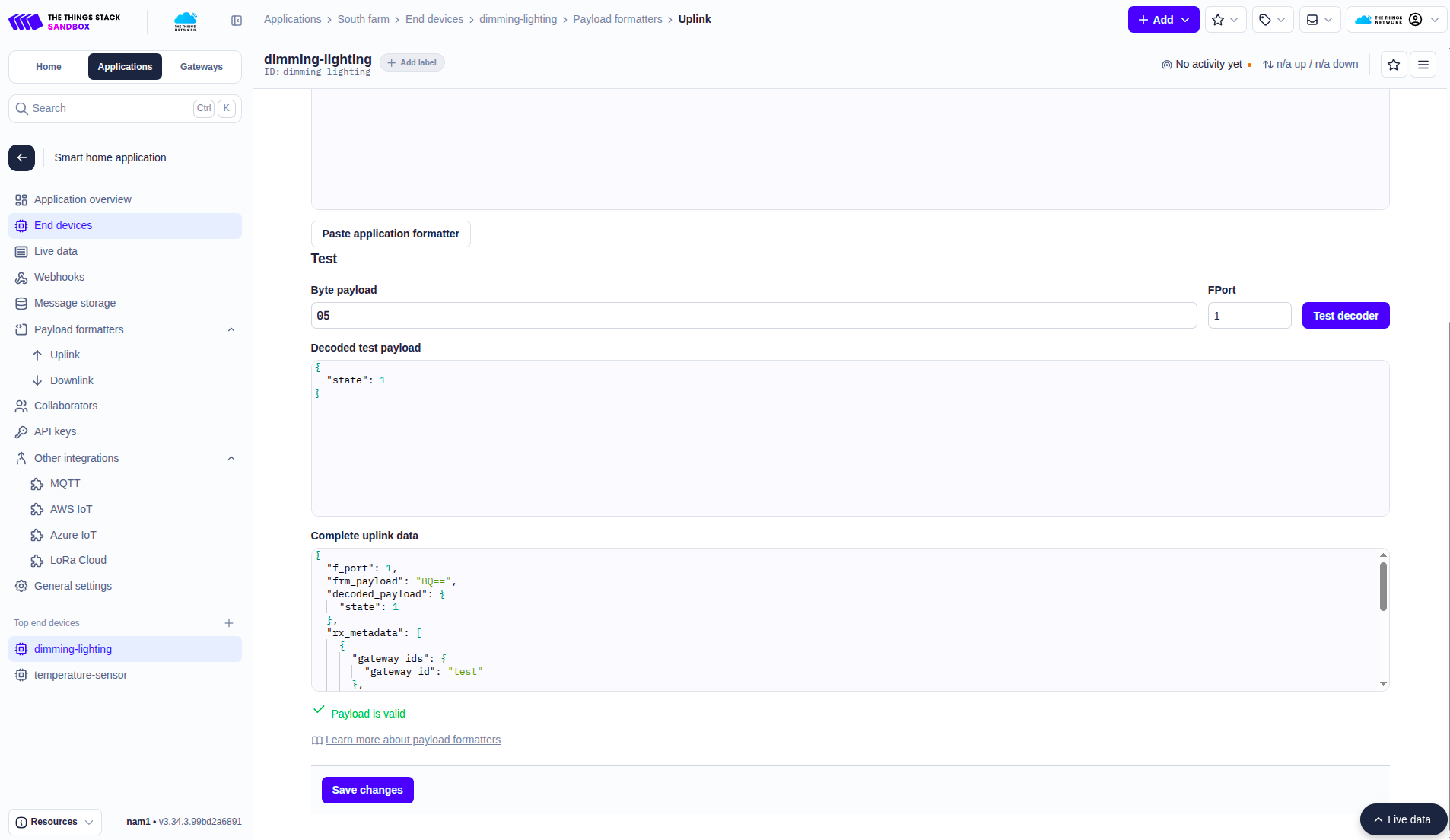 Uplink payload formatter