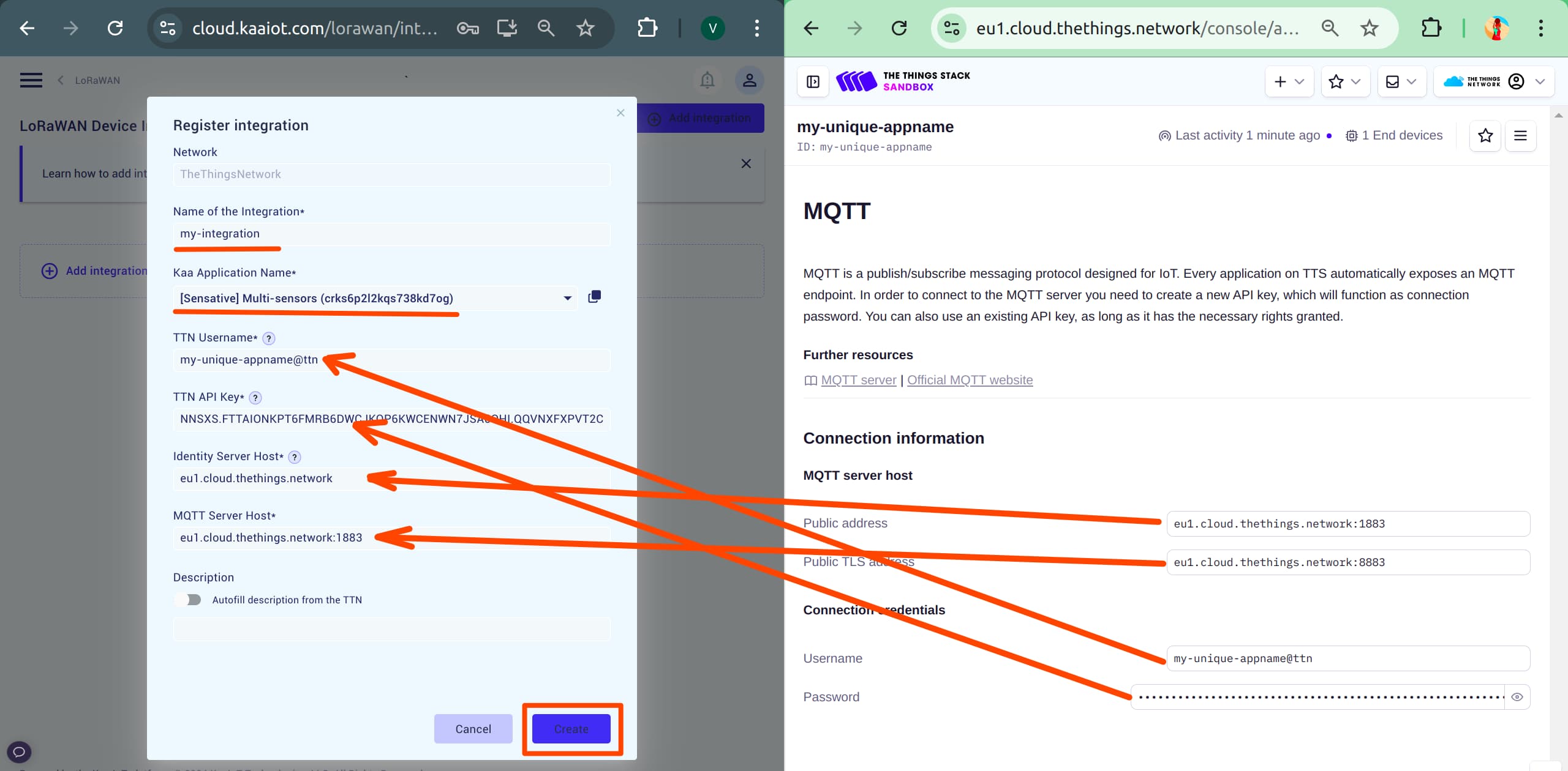 KaaIoT Create Integration