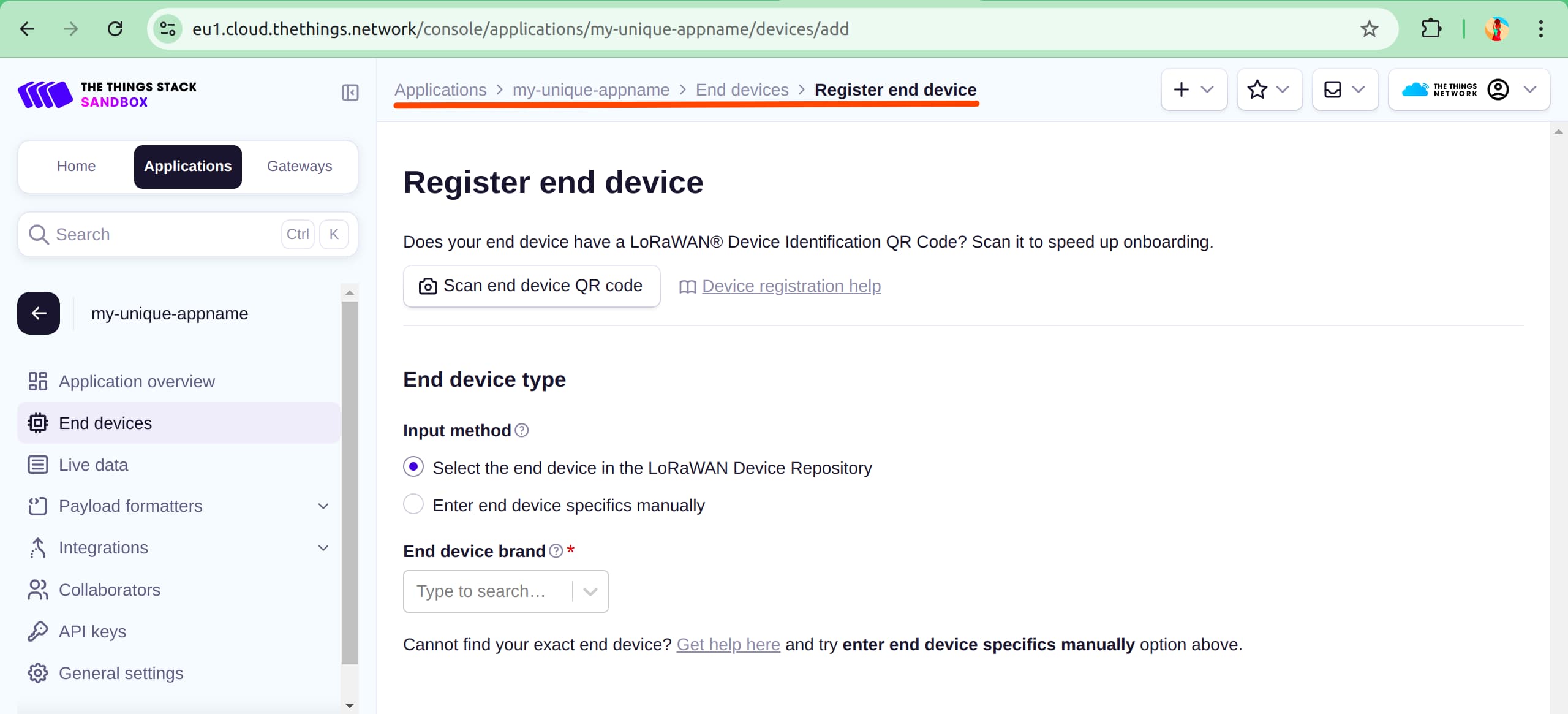 Register New Device UI