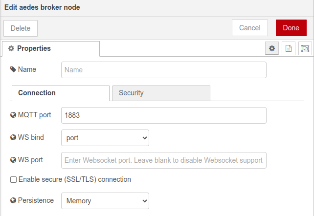 Node-RED flow configuration